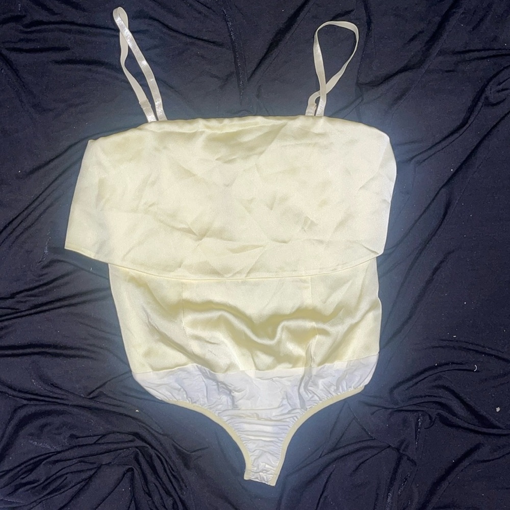 New Guess Marciano Satin Sexy Strapless Yellow Bodysuit S